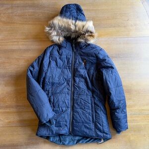 HKM Navy Puffer Jacket with Faux Fur Hood